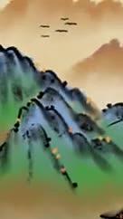 手绘插画翠绿山水清明视频的预览图